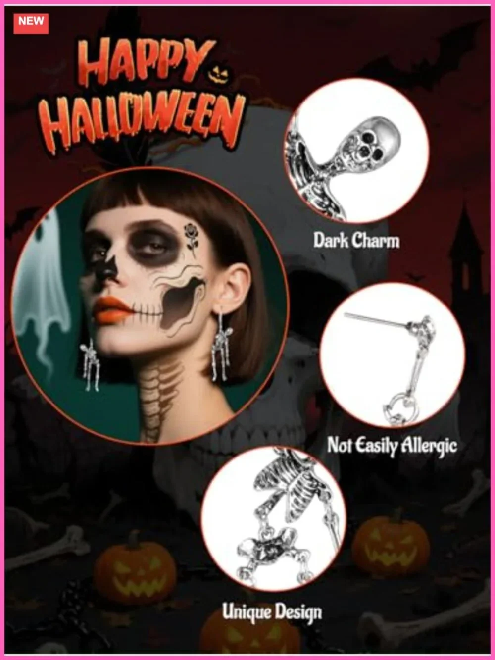 Halloween Skeleton Drop Dangle Earrings Women Costume Party Jewelry